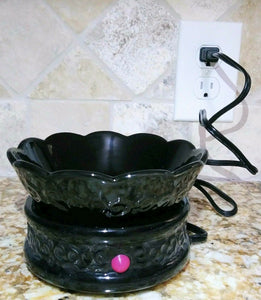 Embossed Ceramic Electric Wax Melter & Candle Warmer 2in1 (Black)